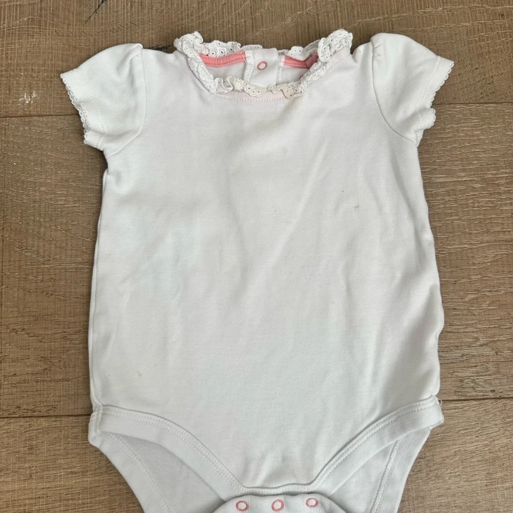 Baby Boden Cream Onesie with Pink Trim